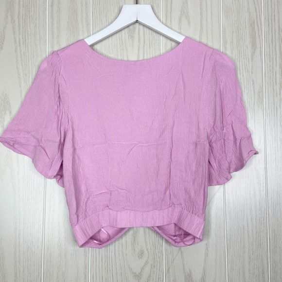 Abercrombie & Fitch Knot-Front Flutter Sleeve Crop Top Women's Pink Size M - Picture 5 of 5